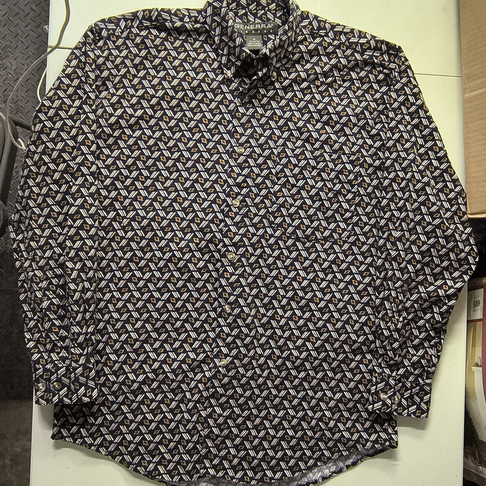 GENERRA Men's Geometric Pattern Shirt - Blue and White Size M